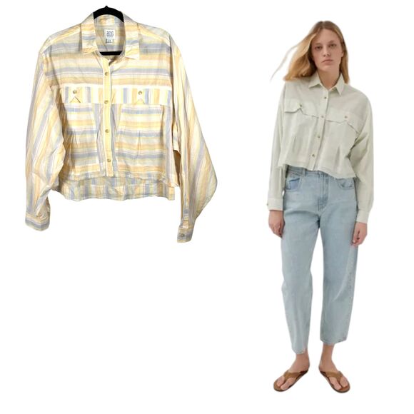 BDG Urban Outfitters Stripe Cropped Shirt Long Sleeve Oversized Large NEW - Picture 1 of 8